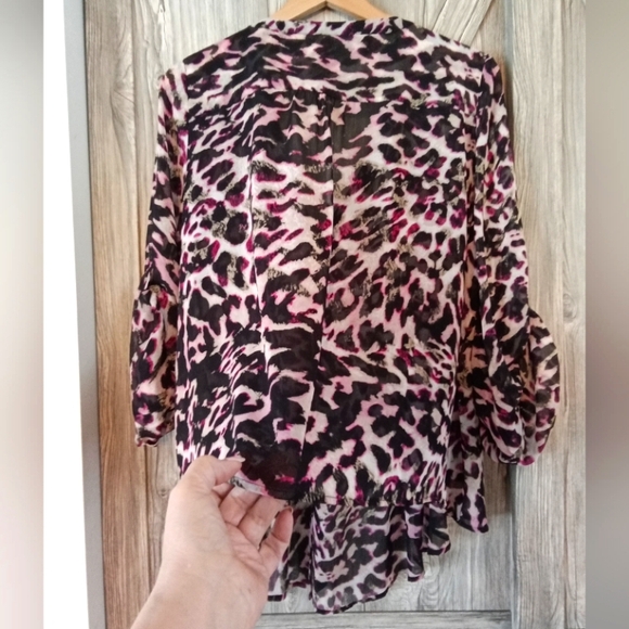 Kensie Black Pink Abstract Print Top XL - Picture 2 of 6